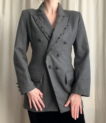 Blazer long gris retro 80s vintage made in France 🇫🇷 Officecore - Taille M
