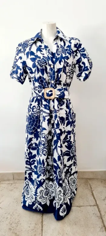 Robe imprime bleu et blanc longue zara 38