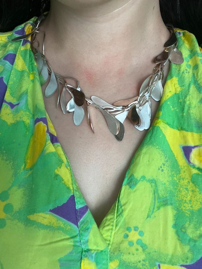 Collier argenté feuilles - photo numéro 4