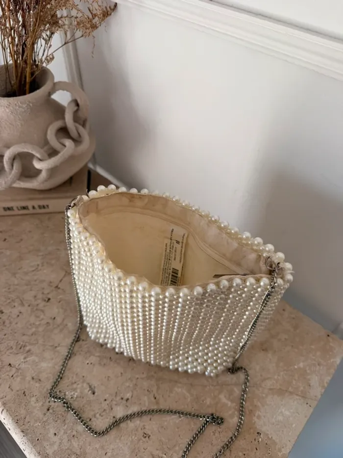 Sac à main seau perle beige bandoulière borsa bolsa bag saco borsa Zak femme donna woman - photo numéro 4