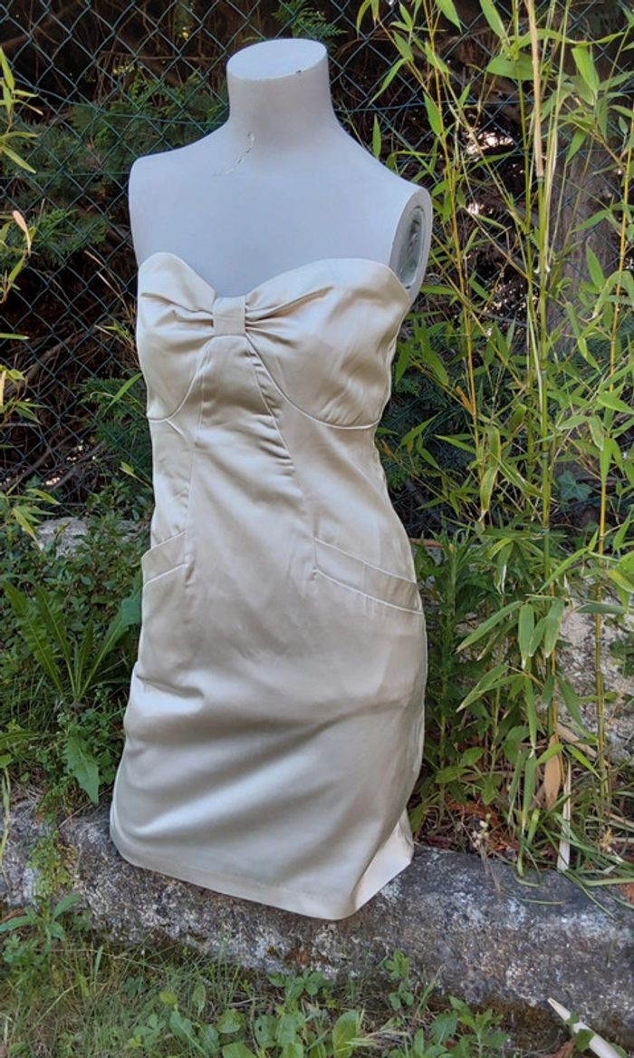 Robe habillée bustier en satin beige LPB  T36/38 - photo numéro 2