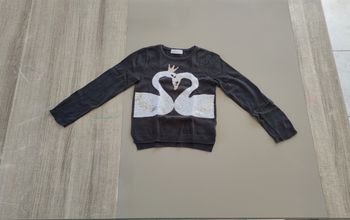 Adorable Pull H&M Fille - Noir Cygnes Paillettes - 5/6 ans - Bon État