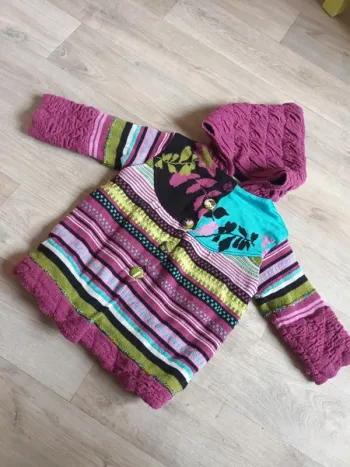 Manteau gilet long 18mois clayeux avec capuche violet doublé polaire