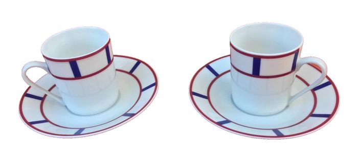 2 Tasses / Soucoupes à café  Décor traditionnel du Pays Basque  Porcelaine de Limoges France - photo numéro 9