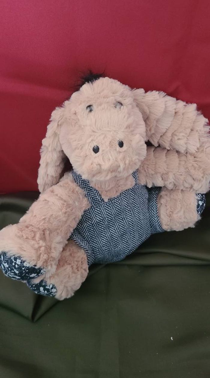 Peluche doudou ane cheval beige salopette Alice et Les Pitchounes
