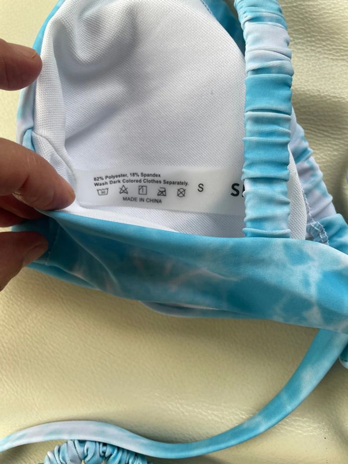 Maillot de bain neuf shein taille 36 s bleu ciel blanc tanga - photo numéro 8