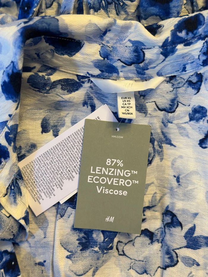 Robe chemise fleurie bleu neuve H&M – Taille XS - photo numéro 7