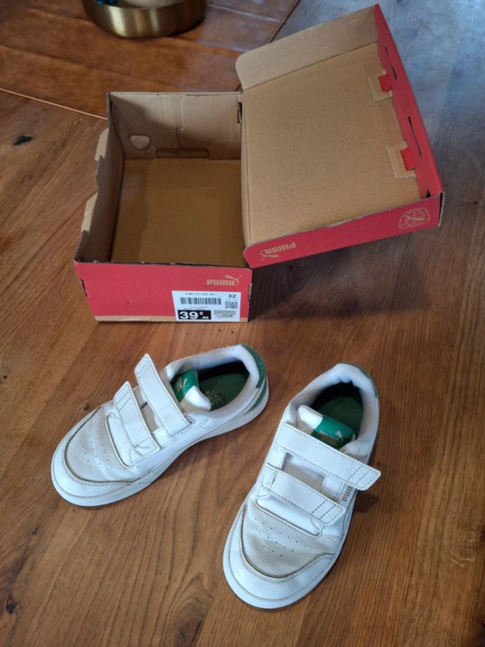 Basket puma taille 32 blanc et vert fille ou garçon mixte