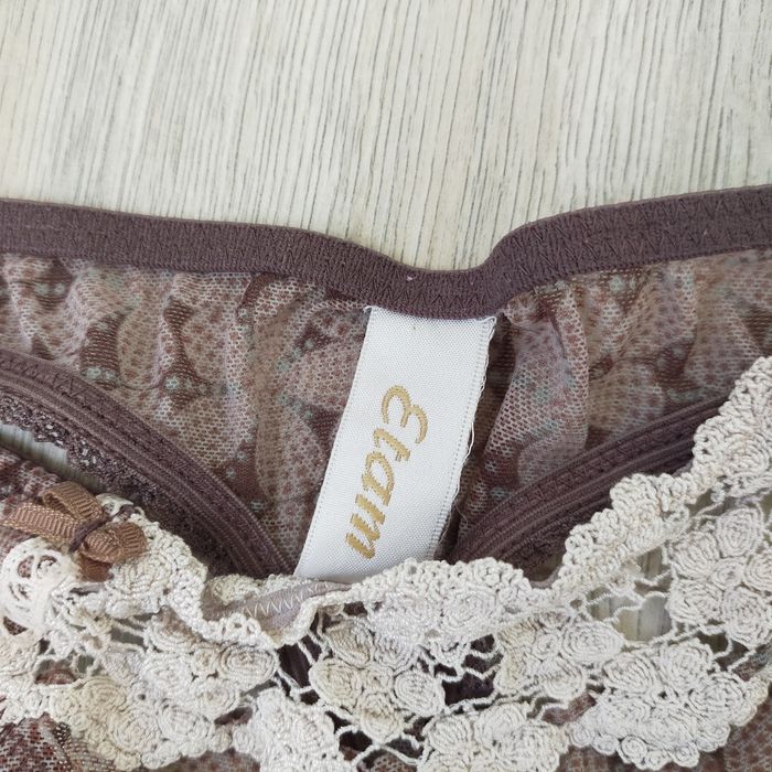Ensemble de lingerie etam soutien gorge 85c string taille 36 multicolore a motifs marron beige brodé - photo numéro 4