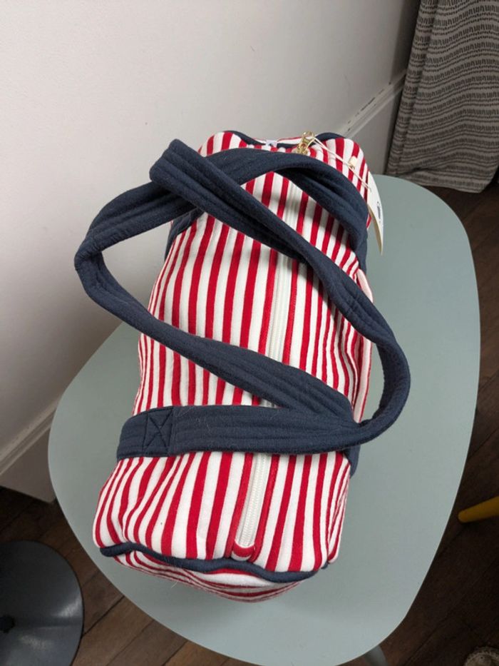 Sac rayé rouge et blanc anses bleu petit bateau - photo numéro 3