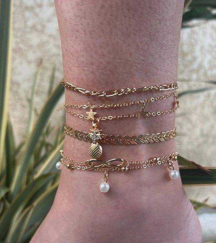 A38 lot de 5 bracelet cheville doré été plage réglable