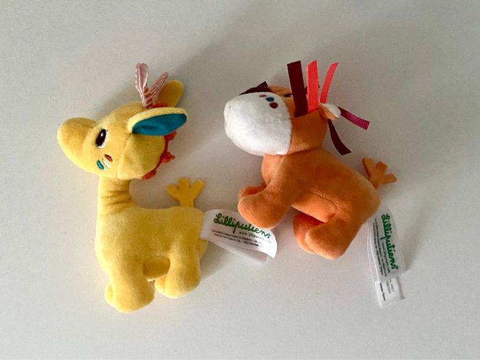 Lot de 2 petites peluches girafe et lion Lilliputiens NEUVES - photo numéro 2
