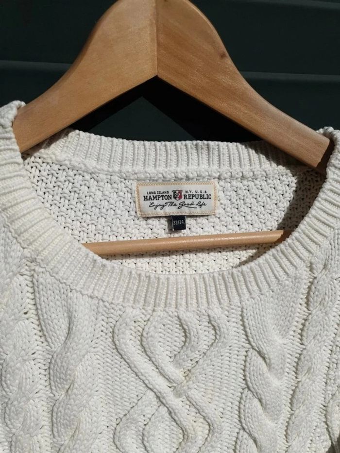 Pull à torsades crème - photo numéro 3