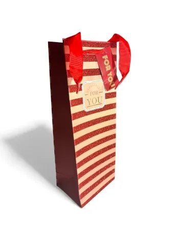 Sac bouteille cadeau Especially for You beige et rouge 12,5 x 34,5 x 10 cm Neuf