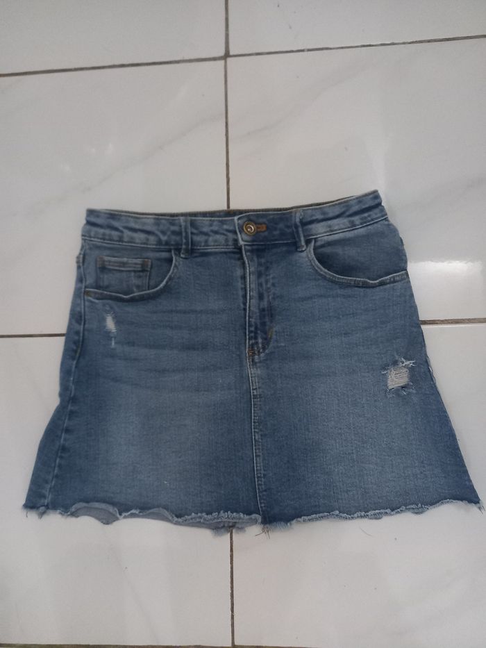 Jupe jen fille zara taille 11/12 ans couleur bleu clair en coton poches devant et arriere - photo numéro 6