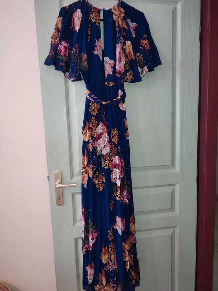 Robe longue plissée à manches évasées et à imprimé fleurs - photo numéro 4