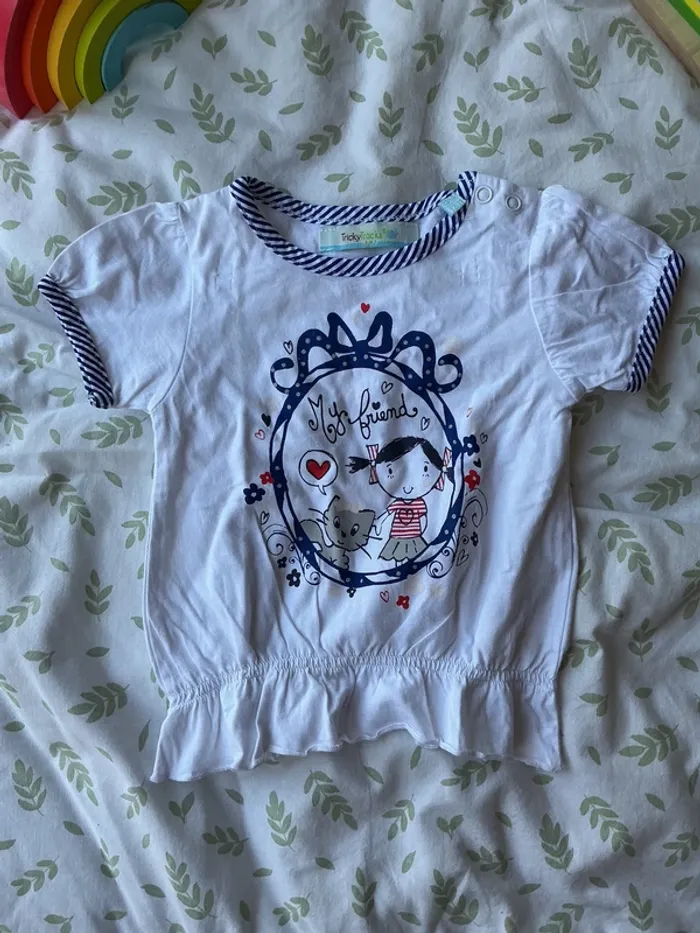 teeshirt manches courtes blanc impression marine devant 12 mois tricky tracks - photo numéro 4