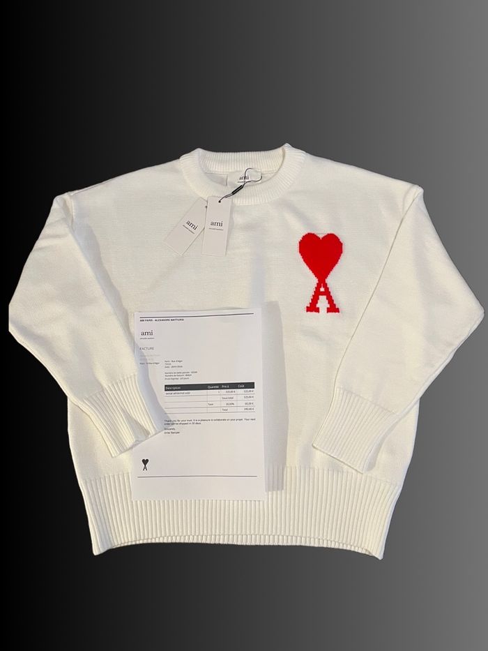 Pull à col rond Sweat Crewneck Hoodie AMI neuf avec étiquette, Blanc, Taille S