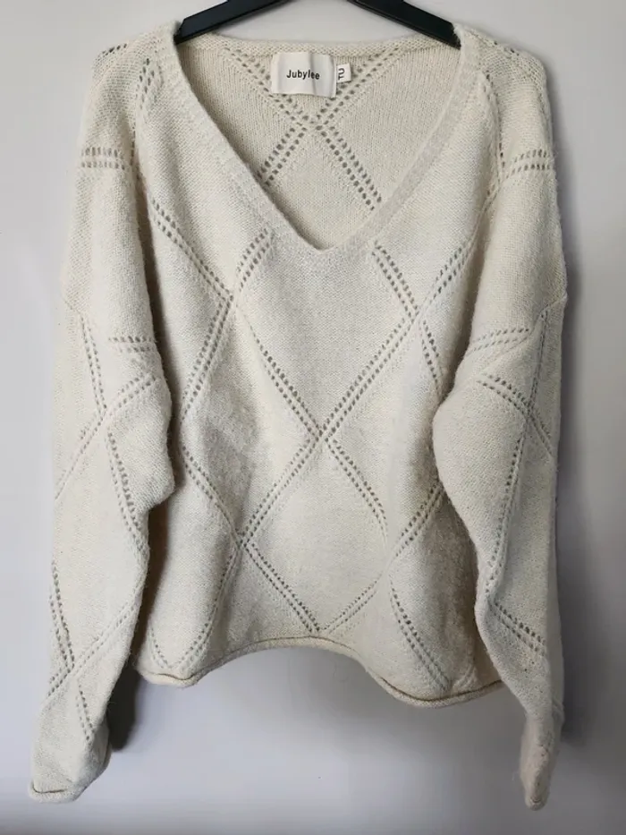 Pull chaud en laine blanc taille 38 40 Jubylee excellent état