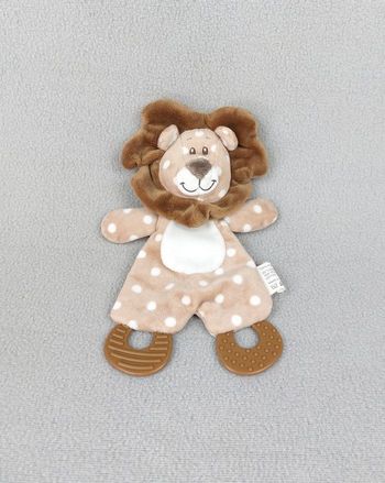Doudou plat lion marron blanc ZD Trading Action anneau dentition