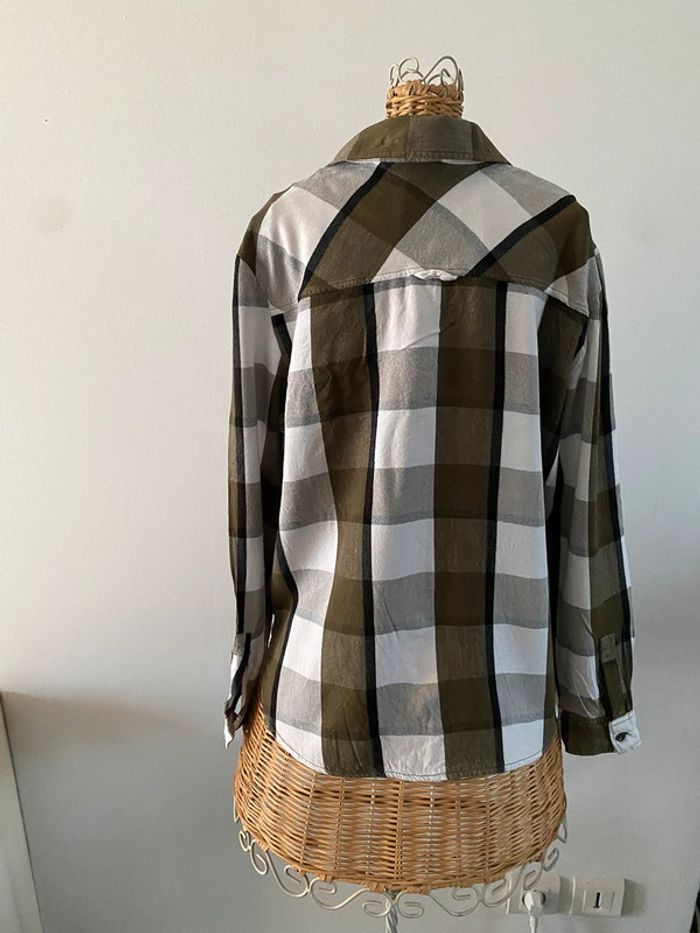 Chemise Zara blanche et kaki à gros carreaux manches longues taille S - photo numéro 6