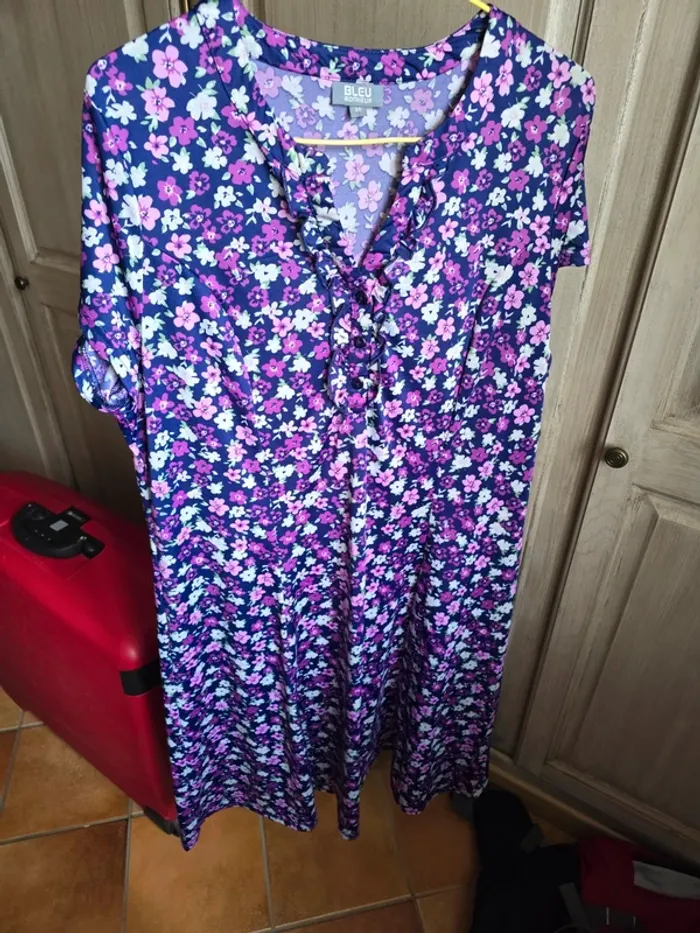Robe colorée et fleurie bleu bonheur taille 44 - photo numéro 5