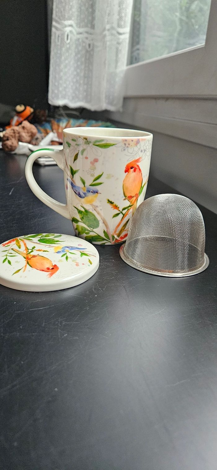 Tasse à thé avec passoire en métal et Couvercle en Porcelaine 320 mL - Trend'up - photo numéro 2
