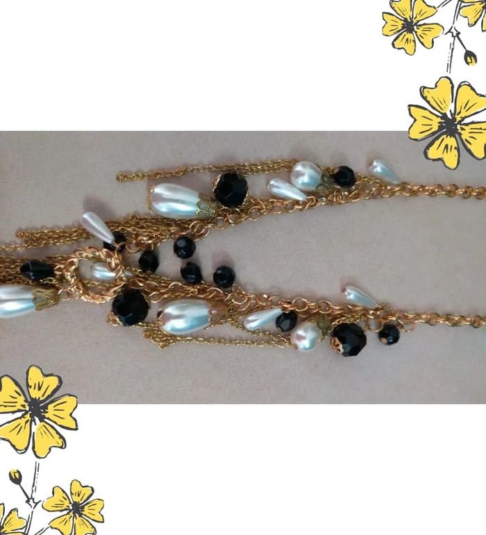 Collier chaîne dorée à pampilles noires & perles nacrées - photo numéro 12