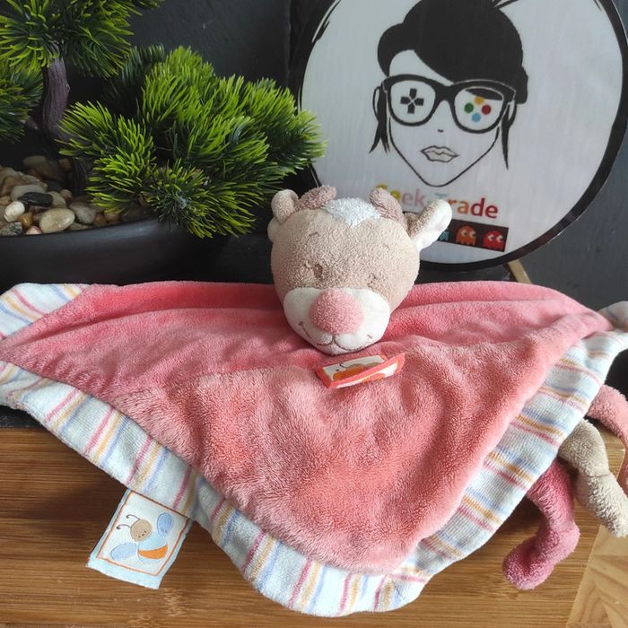 Doudou plat vache beige rose bleu les Zamis Etiquettes Nattou - Main Image