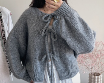 Gilet - Gris - Nœuds - Décontracté - Cocooning - Automne