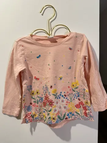 Tee shirt manches longues rose pale avec fleurs h&m 18-24 mois