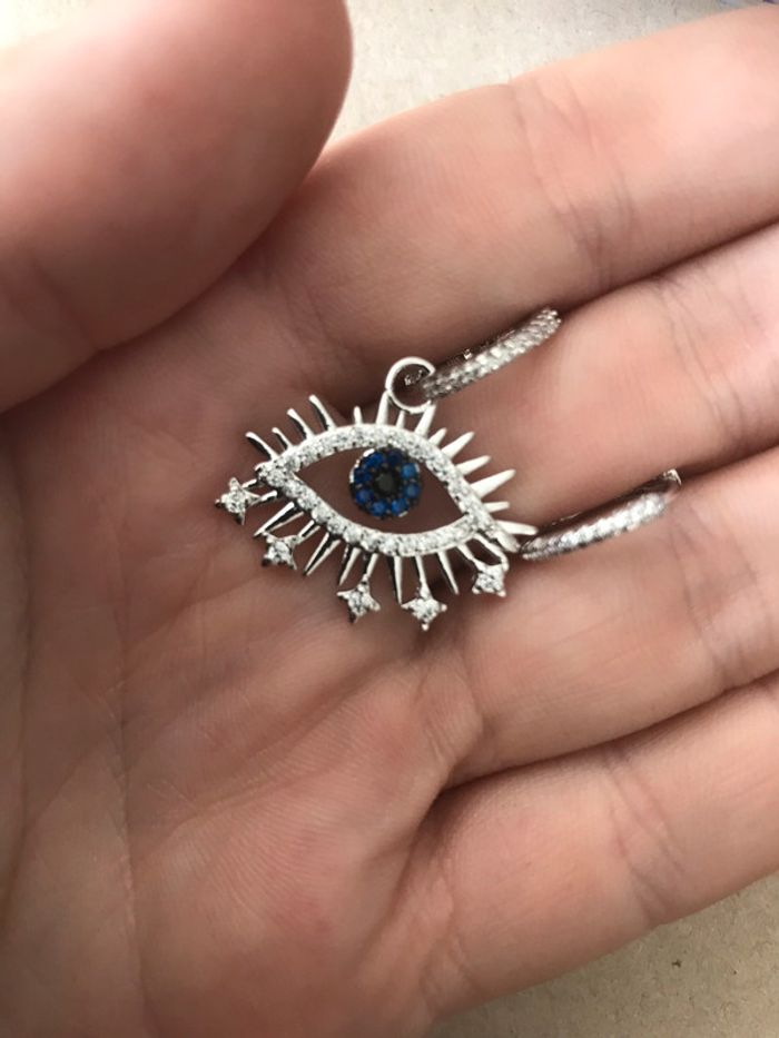 boucle d oreille oeil bleu argente - photo numéro 2