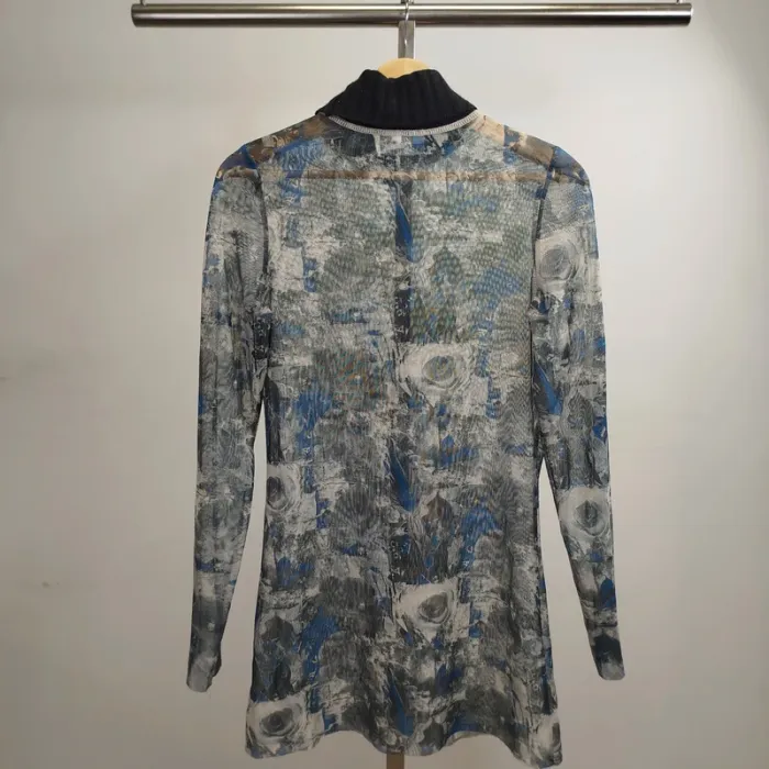 Top col roulé transparent motif roses bleues TU - A448 - photo numéro 6