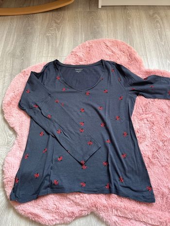 Teeshirt manche longue bleu marine motif fleur XL