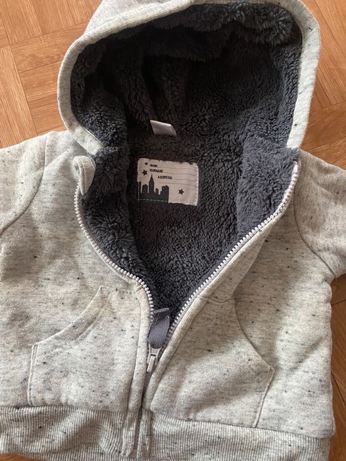 Gilet veste molletonner avec capuches et zip gris taille 3 mois Tex Baby - photo numéro 3