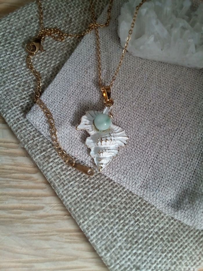 Collier coq'uillage et perle de larimar naturelle - photo numéro 4