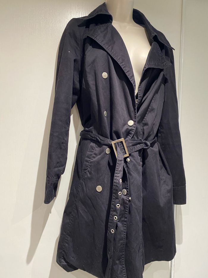 Trench noir, taille 44 pastille, menthe, coton - photo numéro 4