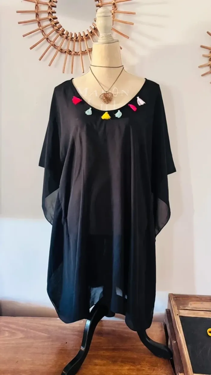 💕 sortie de plage noire transparente à manches larges taille 40 L - photo numéro 2