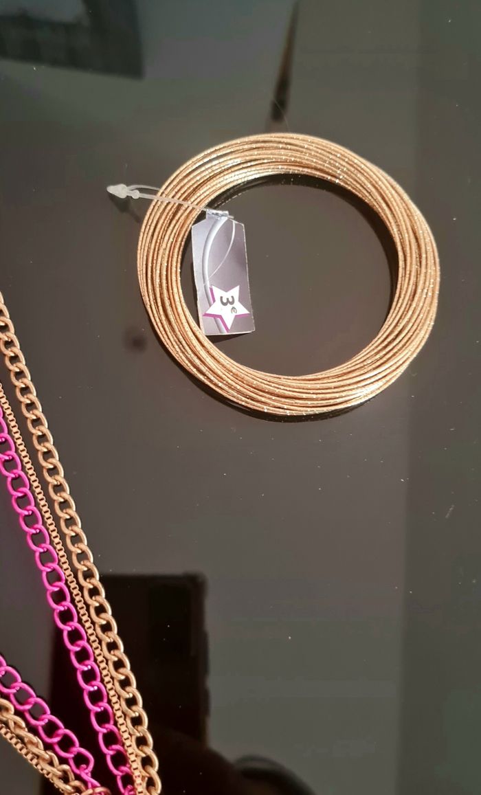 Parure élégante fuchsia & doré – collier tressé + bracelet neuf - photo numéro 4