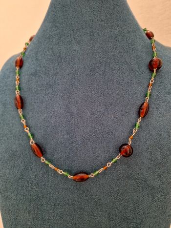 Collier Argenté Marron Vert