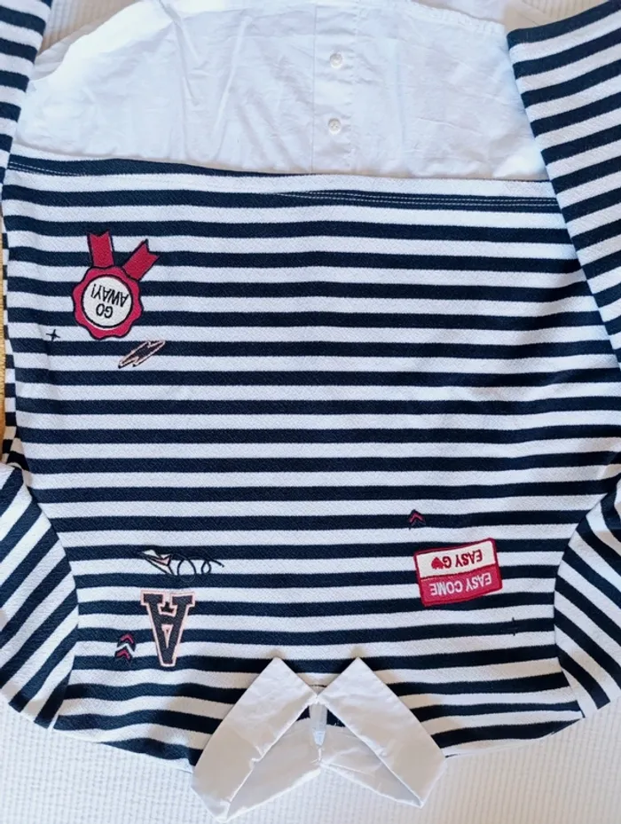 Pull marinière blanc et noir avec fausse chemise One by Gémo Taille S - photo numéro 3