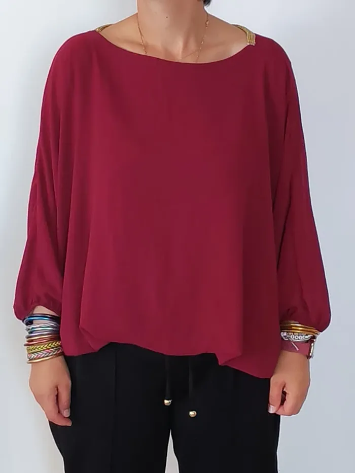 Blouse fluide bordeaux – Taille L – Style chic décontracté - photo numéro 2