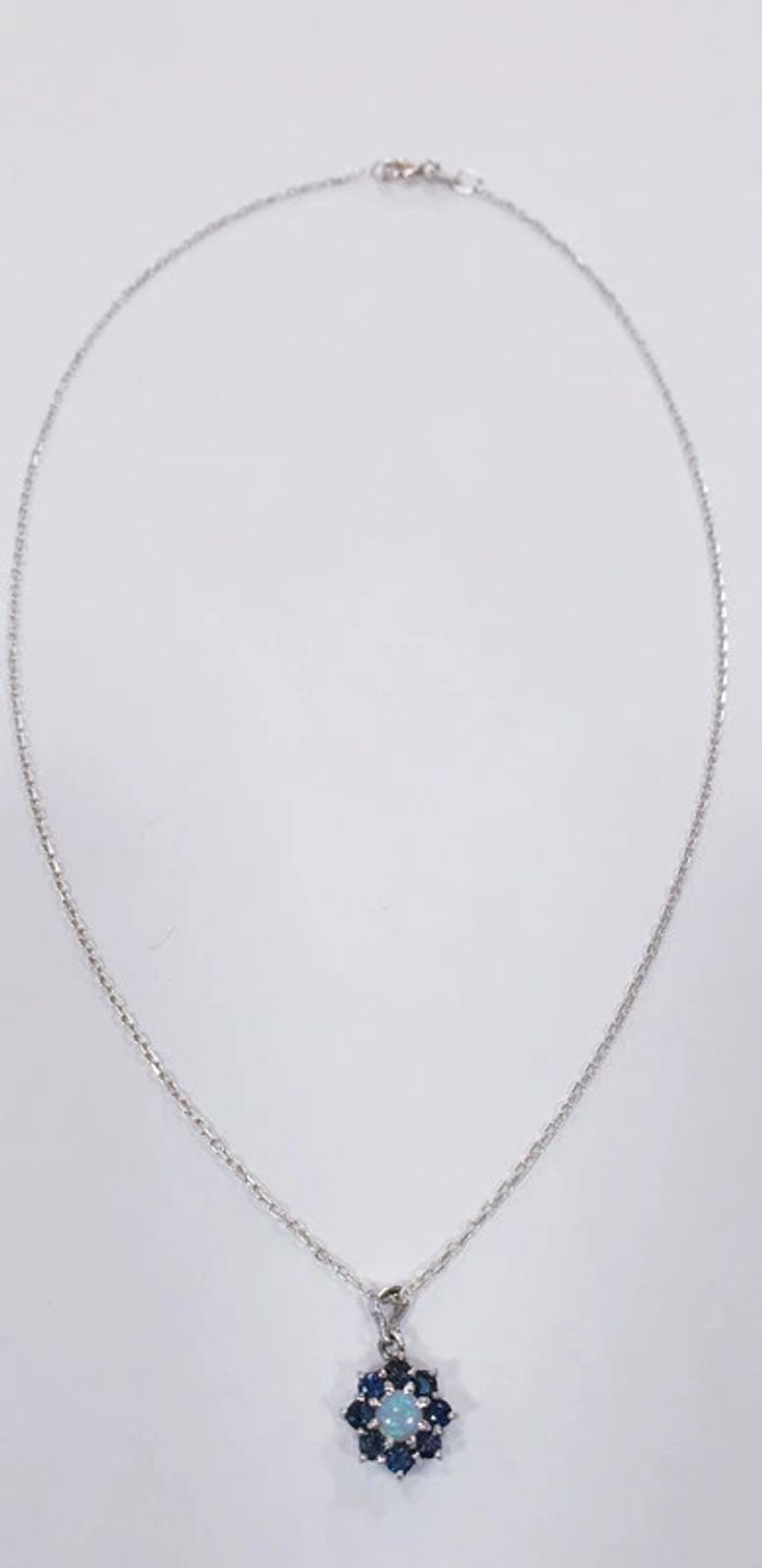 Neuf: Sublime collier pendentif argent opale saphirs véritables - photo numéro 2