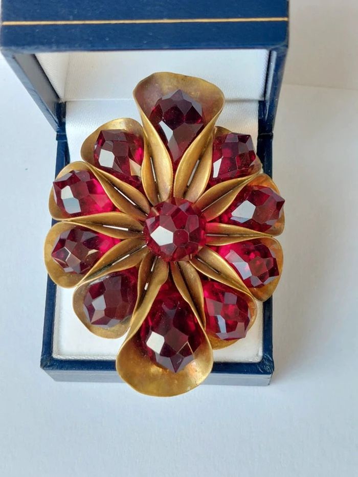 broche ancienne verre de Bohême signée - photo numéro 3