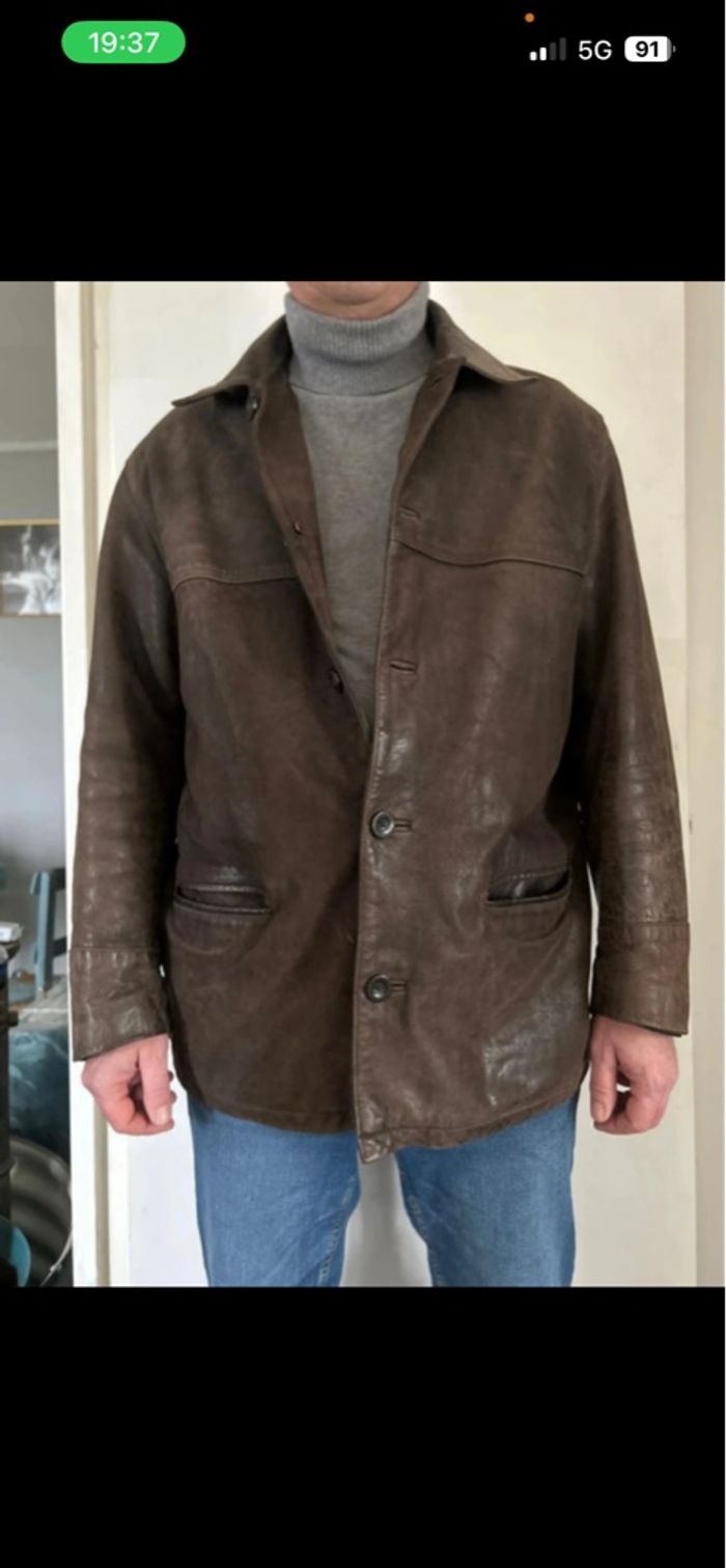 Veste en cuir homme mi-longue marron taille XL Jamiepage