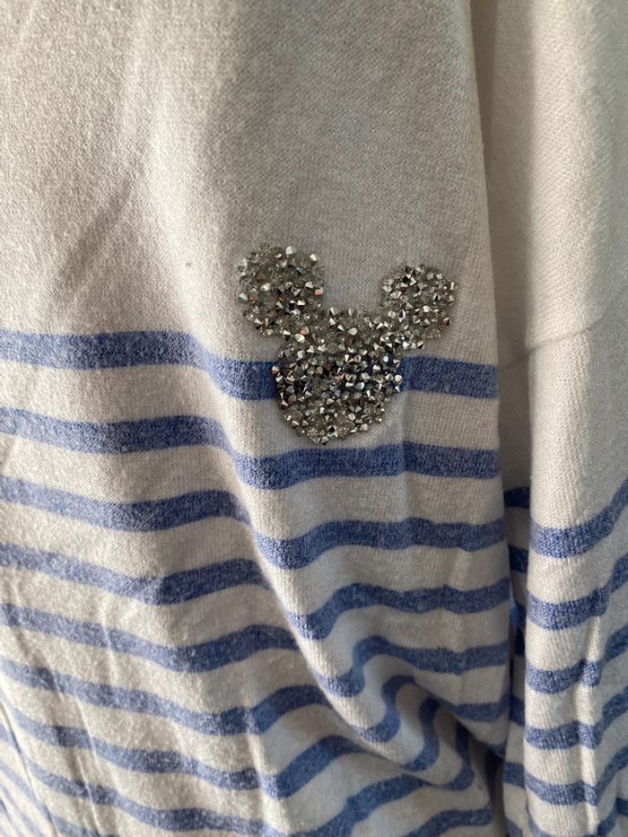 Marinière blanche et bleue ciel avec Mickey en strass Allen&Jo taille 38/40 - photo numéro 4