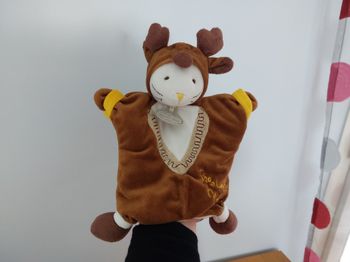 Doudou marionnette Lapin déguisé en Renne