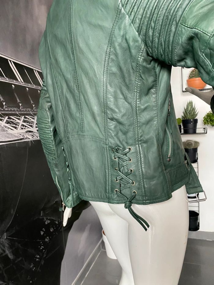 Blouson cuir souple vert bouteille convient 38/40 voir mensurations - photo numéro 5