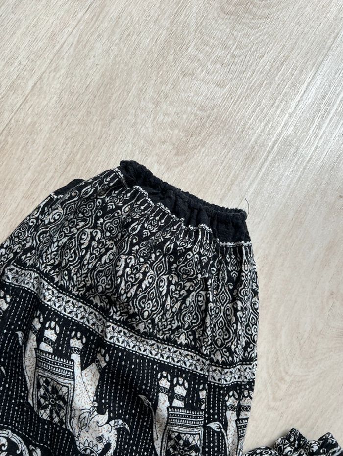 Pantalon mixte thaïlandais noir et blanc motifs éléphants et taille élastique - (S/M) - photo numéro 5