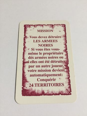 Carte mission détruire les armées noires jeu de société Risk la conquête du monde Parker #A54